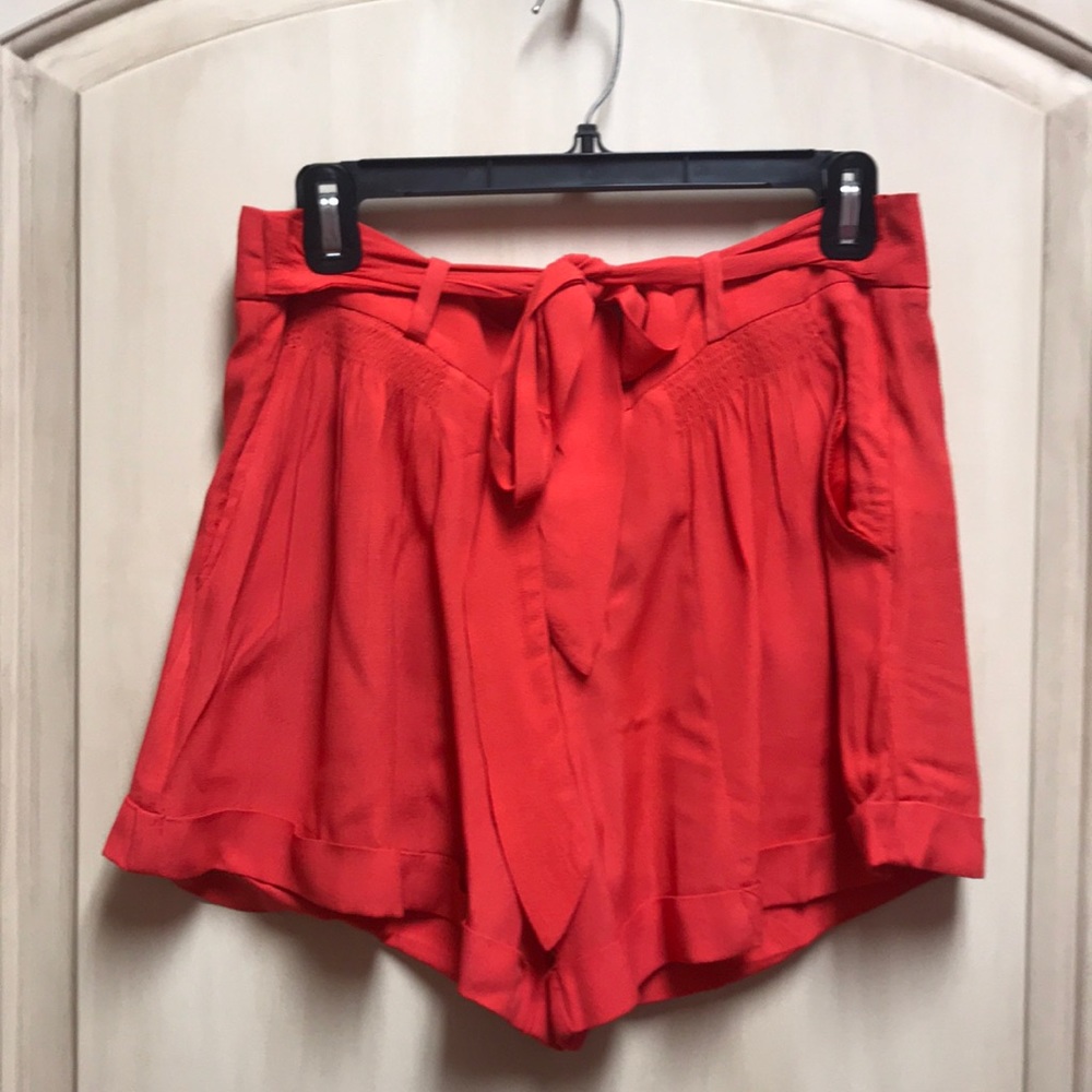 High waisted red shorts with tie front